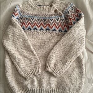 H&M Cream Knit Sweater with Multicolor Pattern